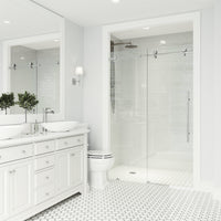 Elan E-Class 60 to 64 in. W x 76 in. H Frameless Sliding Shower Door and Meridian 4-Piece Bath Hardware Set in Chrome