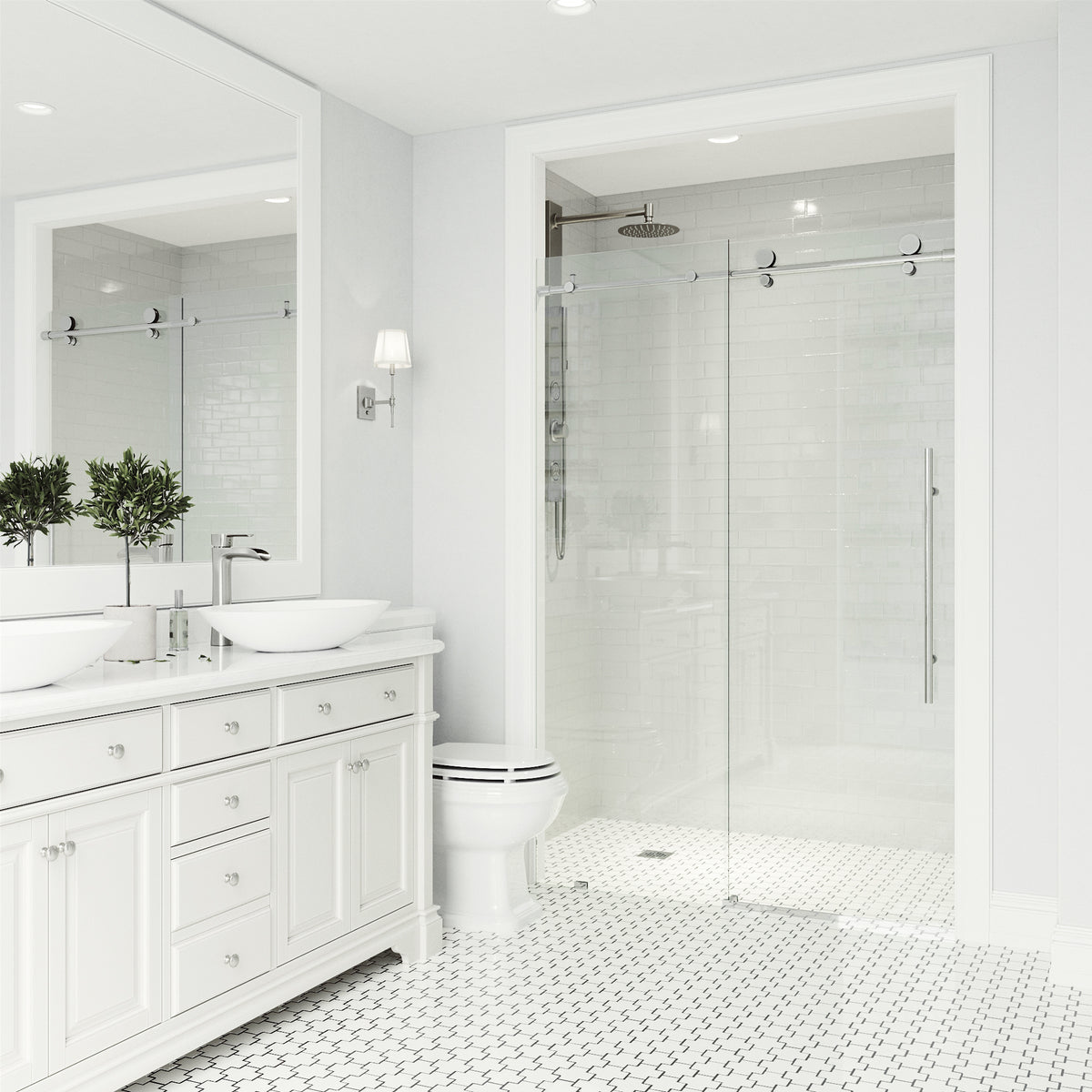 Elan E-Class 60 to 64 in. W x 76 in. H Frameless Sliding Shower Door and Meridian 4-Piece Bath Hardware Set in Chrome