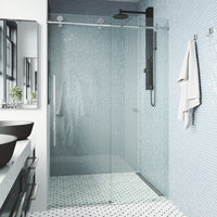 Elan E-Class 60 to 64 in. W x 76 in. H Frameless Sliding Shower Door and Meridian 4-Piece Bath Hardware Set in Chrome
