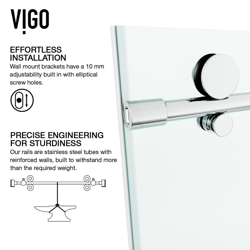 Elan E-Class 60 to 64 in. W x 76 in. H Frameless Sliding Shower Door and Meridian 4-Piece Bath Hardware Set in Chrome