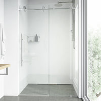Elan E-Class 68-72 in. W x 76 in. H Frameless Sliding Shower Door in Chrome with 3/8 in. (10mm) Clear Glass and Elan 24 in. Linear Shower Drain