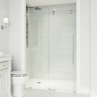 Elan E-Class 68 to 72 in. W x 76 in. H Frameless Sliding Shower Door and Meridian 4-Piece Bath Hardware Set in Chrome