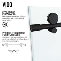 Clear tempered glass sliding shower door, matte black finish, 44-48 in. adjustable