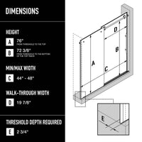 Modern matte black shower door with bar handle, adjustable 44-48 in., clear glass