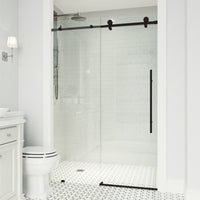 Elan E-Class 44 to 48 in. W x 76 in. H Frameless Sliding Shower Door and Elan 24 in. Linear Shower Drain in Matte Black