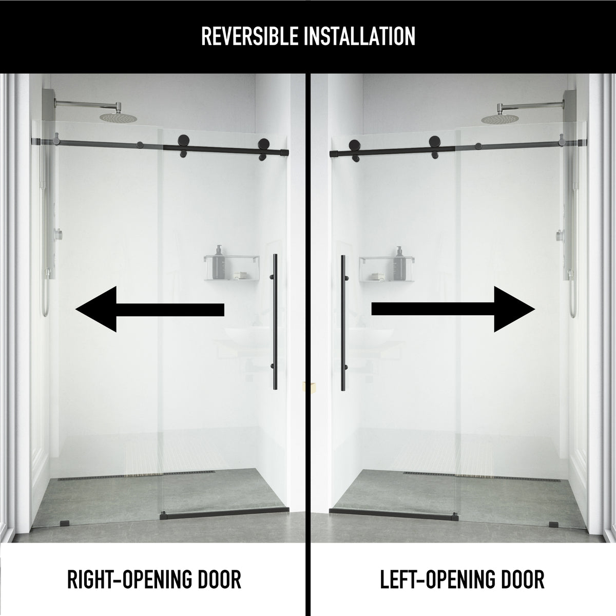 Elan E-Class 44 to 48 in. W x 76 in. H Frameless Sliding Shower Door and Elan 24 in. Linear Shower Drain in Matte Black