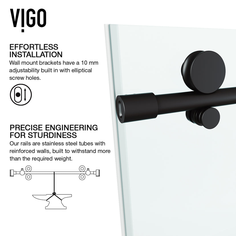 Elan E-Class 44 to 48 in. W x 76 in. H Frameless Sliding Shower Door and Elan 24 in. Linear Shower Drain in Matte Black