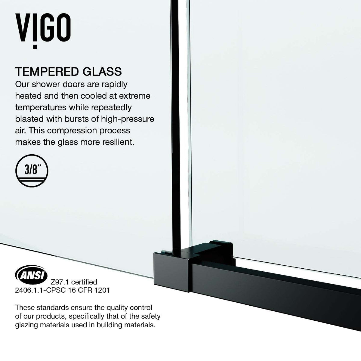 Matte black frameless shower door with bar handle, 76 in. height, clear tempered glass