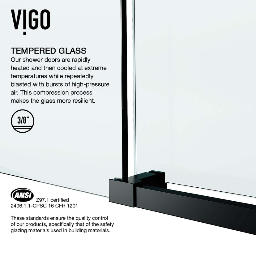 Matte black frameless shower door with bar handle, 76 in. height, clear tempered glass