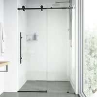 Matte black finish frameless shower door with clear glass, modern design, 76 in. tall