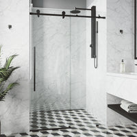 Elan E-Class 48 to 52 in. W x 76 in. H Frameless Sliding Shower Door and Meridian 4-Piece Bath Hardware Set in Matte Black