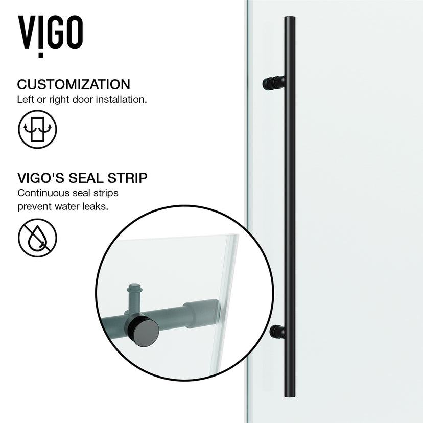 Elan E-Class 56-60 in. W x 66 in. H Frameless Sliding Tub Door in Matte Black with 3/8 in. (10mm) Clear Glass and Cass 3-Piece Bath Hardware Set