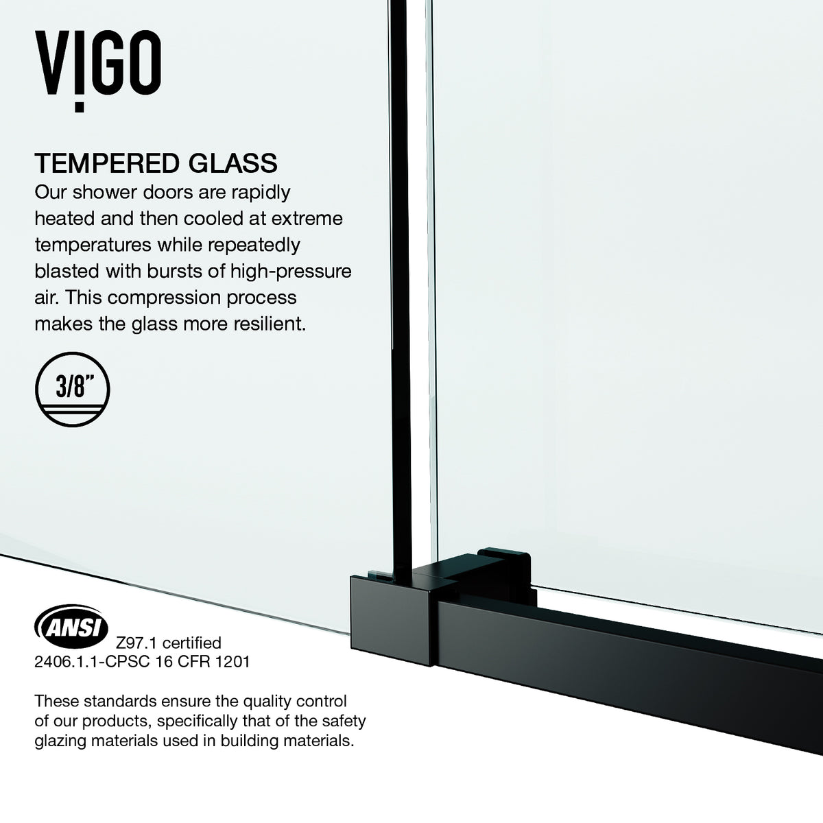Elan E-Class 56 to 60 in. W x 76 in. H Frameless Sliding Shower Door and Meridian 4-Piece Bath Hardware Set in Matte Black