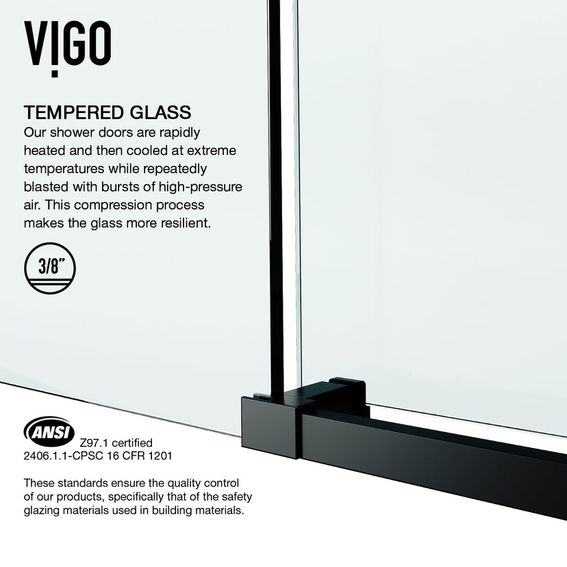 Elan E-Class 56 to 60 in. W x 76 in. H Frameless Sliding Shower Door and Meridian 4-Piece Bath Hardware Set in Matte Black