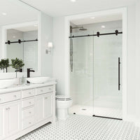 Stainless steel hardware matte black shower door, 76 in. height, clear tempered glass