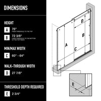 Elan E-Class 60 to 64 in. W x 76 in. H Frameless Sliding Shower Door and Meridian 4-Piece Bath Hardware Set in Matte Black