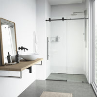 Elan E-Class 68-72 in. W x 76 in. H Frameless Sliding Shower Door in Matte Black with 3/8 in. (10mm) Clear Glass and Elan 24 in. Linear Shower Drain