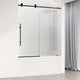 Matte black frameless sliding tub door with fluted tempered glass, left installation, 66 in. height