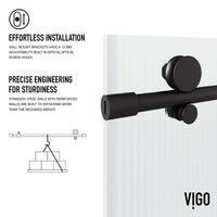 Right-side installation tub door, matte black, fluted glass, frameless, sliding, 66 in. tall