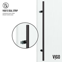 Fluted tempered glass tub door, matte black, frameless, right handle, 66 in. tall