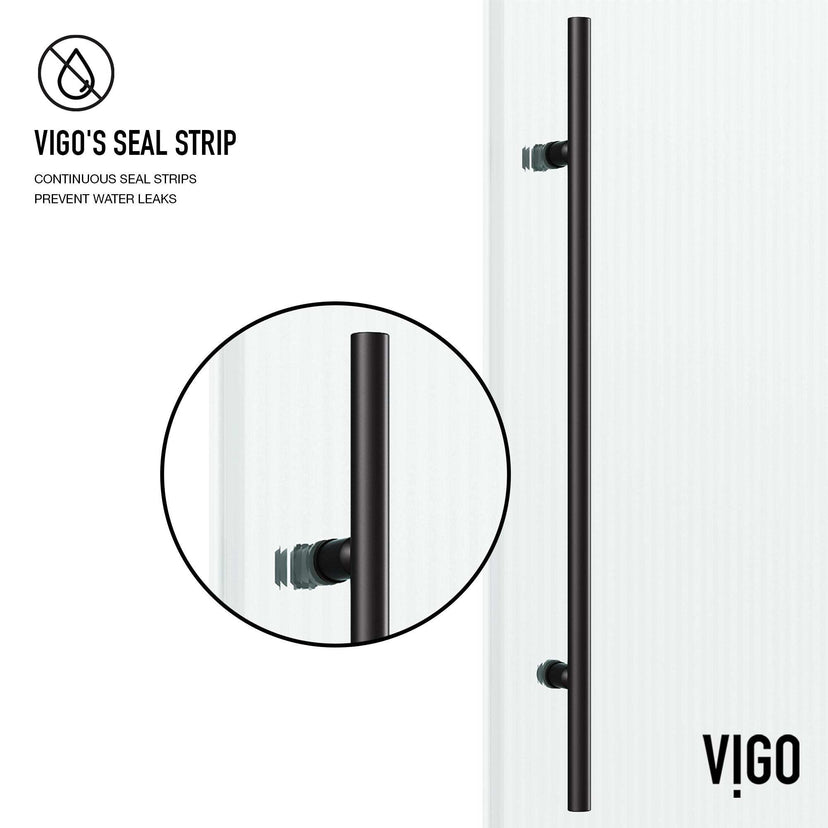 Fluted tempered glass tub door, matte black, frameless, right handle, 66 in. tall