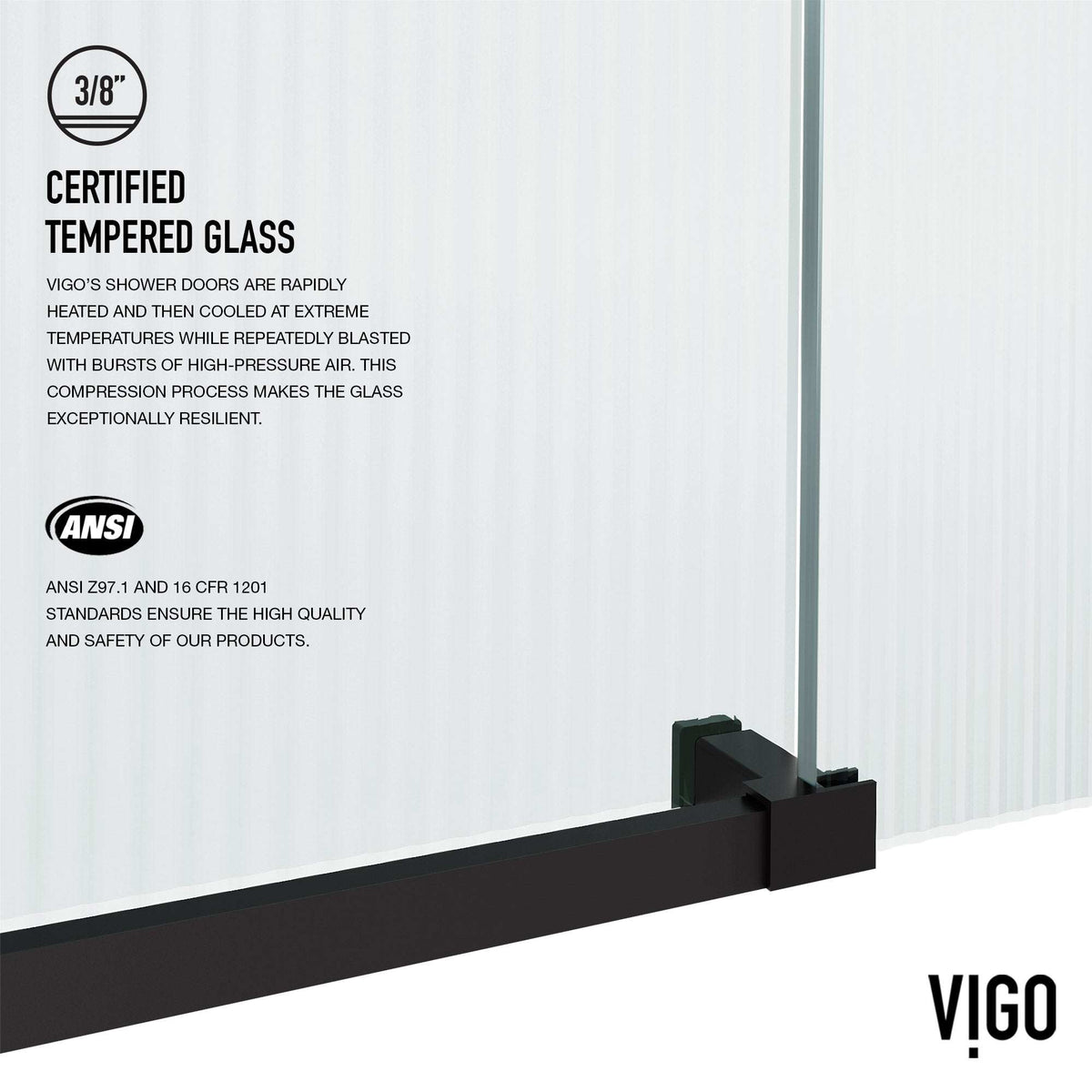 Modern frameless tub door, matte black, fluted glass, right installation, sliding, 66 in.