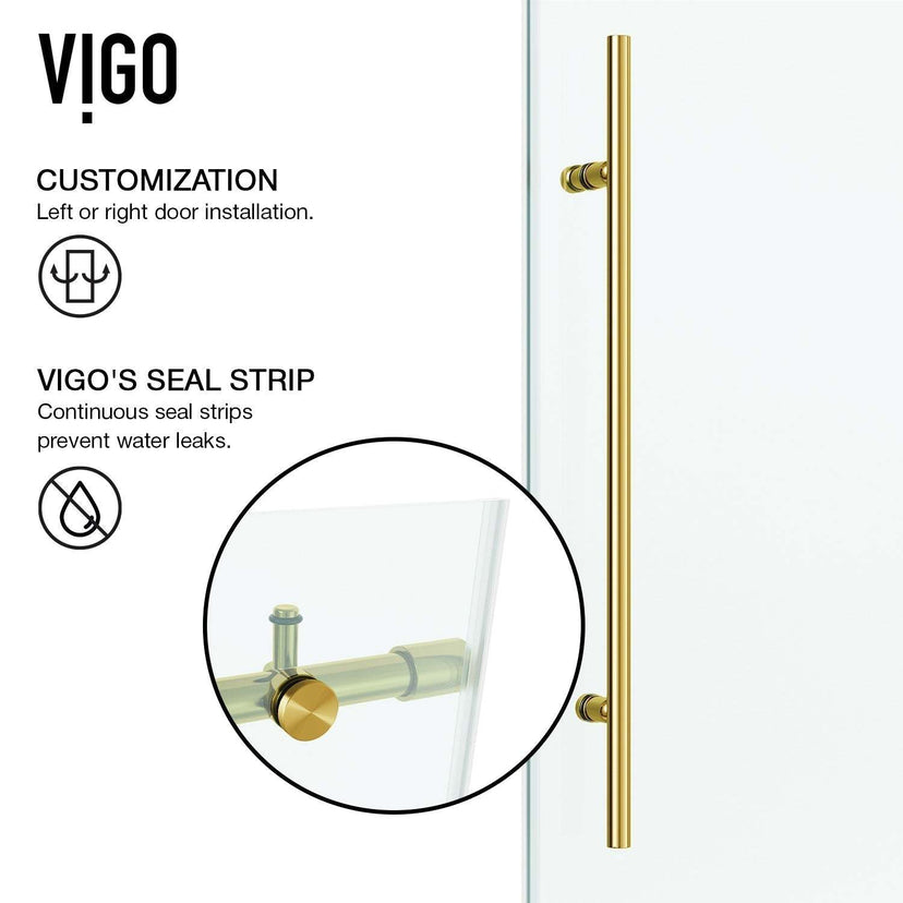 Modern contemporary shower door matte gold, adjustable width 44-48 in., clear glass