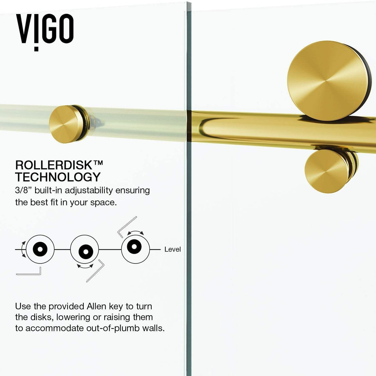 Frameless shower door matte gold finish, reversible door installation, clear glass