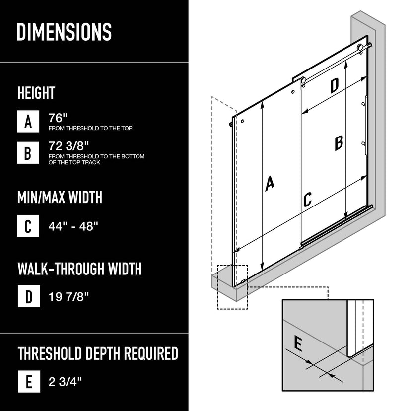 Modern matte gold shower door with bar handle, adjustable 44-48 in., clear glass