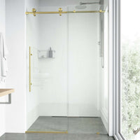 Reversible sliding shower door matte gold finish, 44-48 in. adjustable, tempered glass