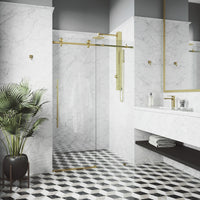 Elan E-Class 52-56 in. W x 76 in. H Frameless Sliding Shower Door in Matte Brushed Gold with 3/8 in. Clear Glass and Elan 24 in. Linear Shower Drain