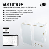 Elan E-Class 56 to 60 in. W x 66 in. H Frameless Sliding Tub Door and Satro 3-Piece Bath Hardware Set in Matte Brushed Gold