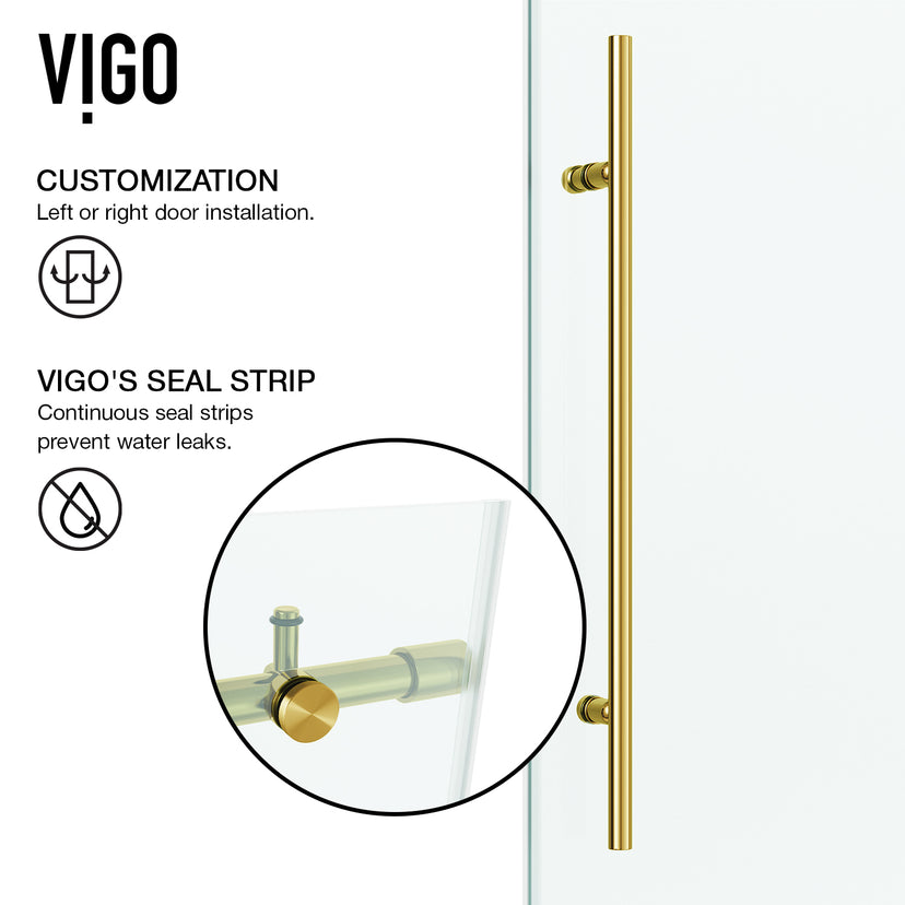 Elan E-Class 56 to 60 in. W X 76 in. H Frameless Sliding Shower Door 3/8" Clear Glass in Matte Brushed Gold with Elan 4 in. Square Shower Drain in Matte Brushed Gold