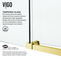 Elan E-Class 56 to 60 in. W X 76 in. H Frameless Sliding Shower Door 3/8" Clear Glass in Matte Brushed Gold with Elan 4 in. Square Shower Drain in Matte Brushed Gold