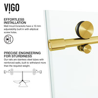 Elan E-Class 56 to 60 in. W X 76 in. H Frameless Sliding Shower Door 3/8" Clear Glass in Matte Brushed Gold with Elan 4 in. Square Shower Drain in Matte Brushed Gold