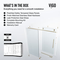Elan E-Class 68 to 72 in. W x 76 in. H Frameless Sliding Shower Door and Satro 3-Piece Bath Hardware Set in Matte Brushed Gold