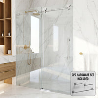 Elan Hart 56 to 60 in. W x 76 in. H Frameless Sliding Shower Door and Satro 3-Piece Bath Hardware Set in Chrome