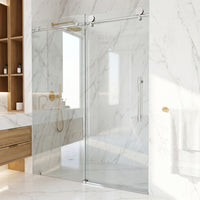 Elan Hart 56 to 60 in. W x 76 in. H Frameless Sliding Shower Door and Satro 3-Piece Bath Hardware Set in Chrome