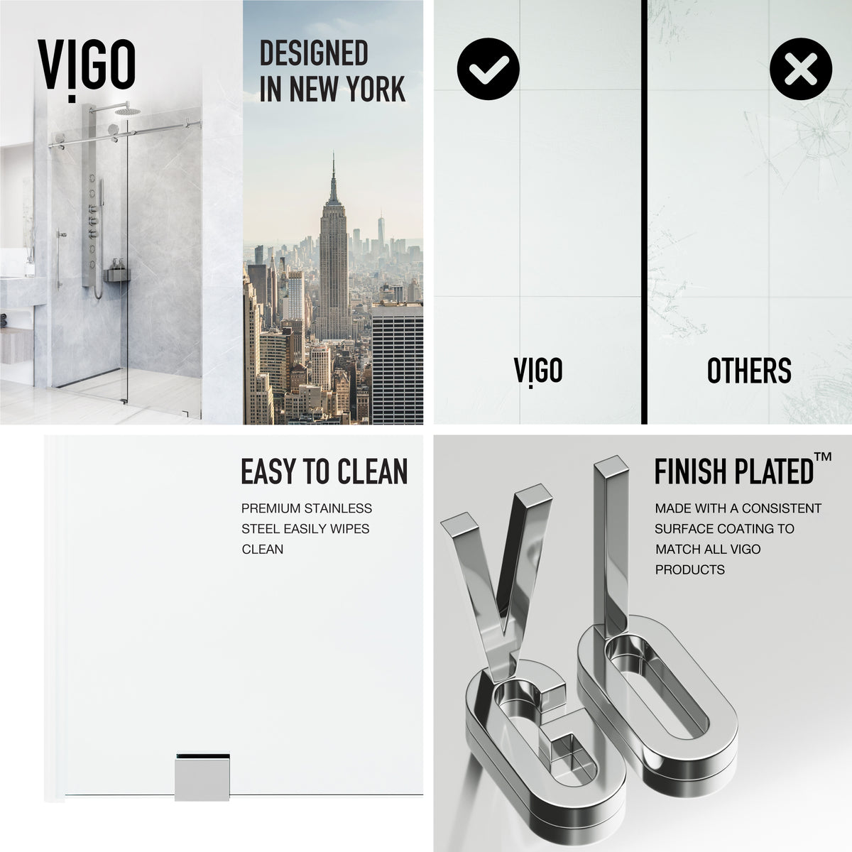 Elan Hart 56 to 60 in. W x 76 in. H Frameless Sliding Shower Door and Satro 3-Piece Bath Hardware Set in Chrome