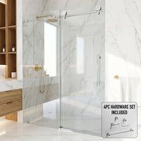Elan Hart 56 to 60 in. W x 76 in. H Frameless Sliding Shower Door and Meridian 4-Piece Bath Hardware Set in Chrome