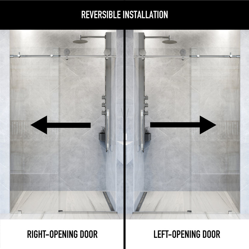 Elan Hart 56 to 60 in. W x 76 in. H Frameless Sliding Shower Door and Meridian 4-Piece Bath Hardware Set in Chrome