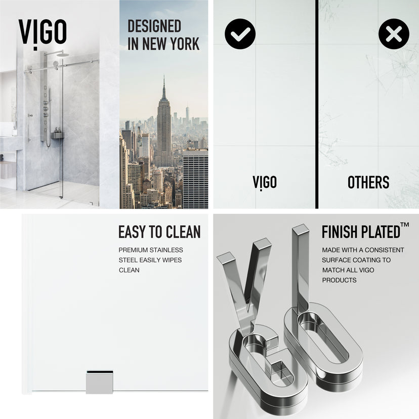 Elan Hart 56 to 60 in. W x 76 in. H Frameless Sliding Shower Door and Meridian 4-Piece Bath Hardware Set in Chrome