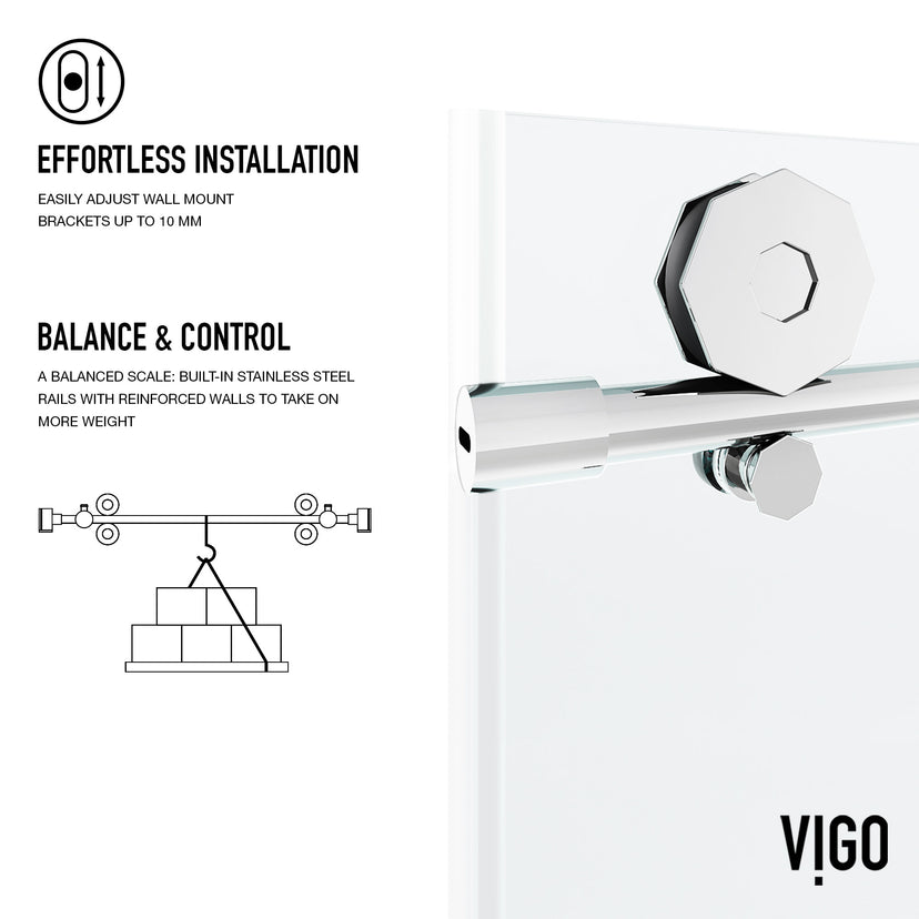 Elan Hart 56 to 60 in. W x 76 in. H Frameless Sliding Shower Door and Meridian 4-Piece Bath Hardware Set in Chrome