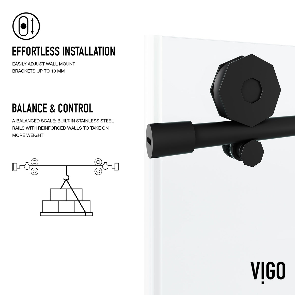 Elan Hart 56 to 60 in. W x 76 in. H Frameless Sliding Shower Door and Elan 24 in. Linear Shower Drain in Matte Black