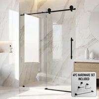 Elan Hart 56 to 60 in. W x 76 in. H Frameless Sliding Shower Door and Meridian 4-Piece Bath Hardware Set in Matte Black