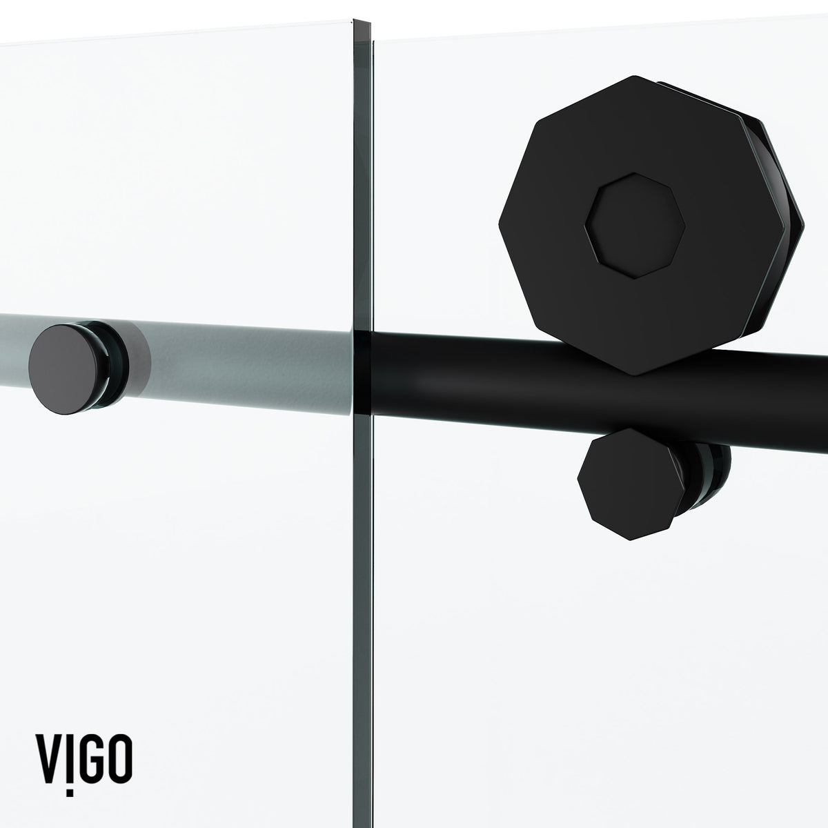 Elan Hart 56 to 60 in. W x 76 in. H Frameless Sliding Shower Door and Meridian 4-Piece Bath Hardware Set in Matte Black