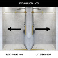 Elan Hart 56 to 60 in. W x 76 in. H Frameless Sliding Shower Door and Satro 3-Piece Bath Hardware Set in Matte Brushed Gold