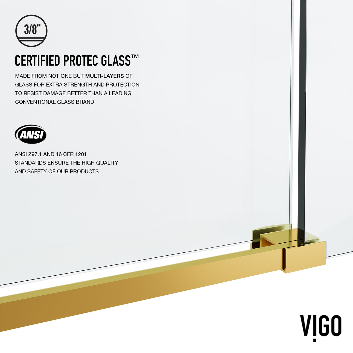 Elan Hart 56 to 60 in. W x 76 in. H Frameless Sliding Shower Door and Satro 3-Piece Bath Hardware Set in Matte Brushed Gold