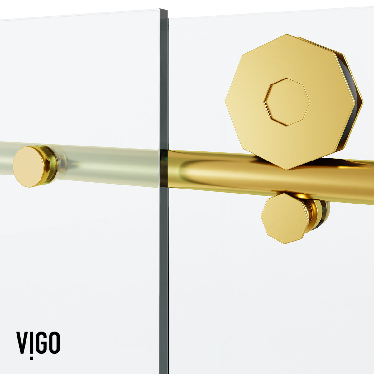 Elan Hart 56 to 60 in. W x 76 in. H Frameless Sliding Shower Door and Satro 3-Piece Bath Hardware Set in Matte Brushed Gold