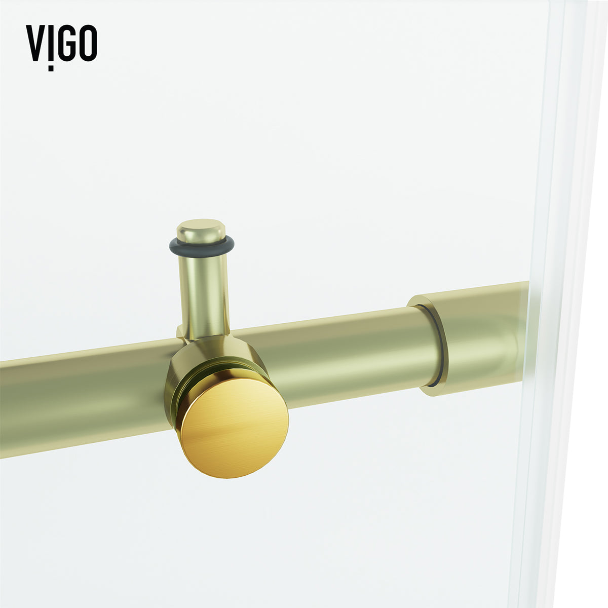 Elan Hart 56 to 60 in. W x 76 in. H Frameless Sliding Shower Door and Meridian 4-Piece Bath Hardware Set in Matte Brushed Gold